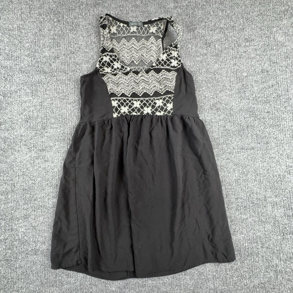 Soprano Dress Juniors Small Black Crochet Chevron Lace Fit Flare Tank Mini